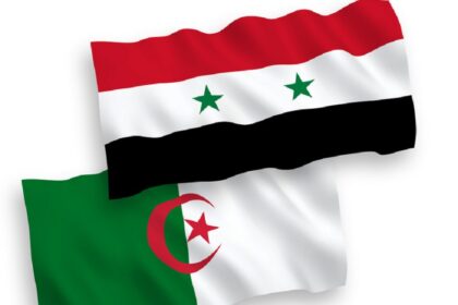 Flags of Algeria and Syria on a white background