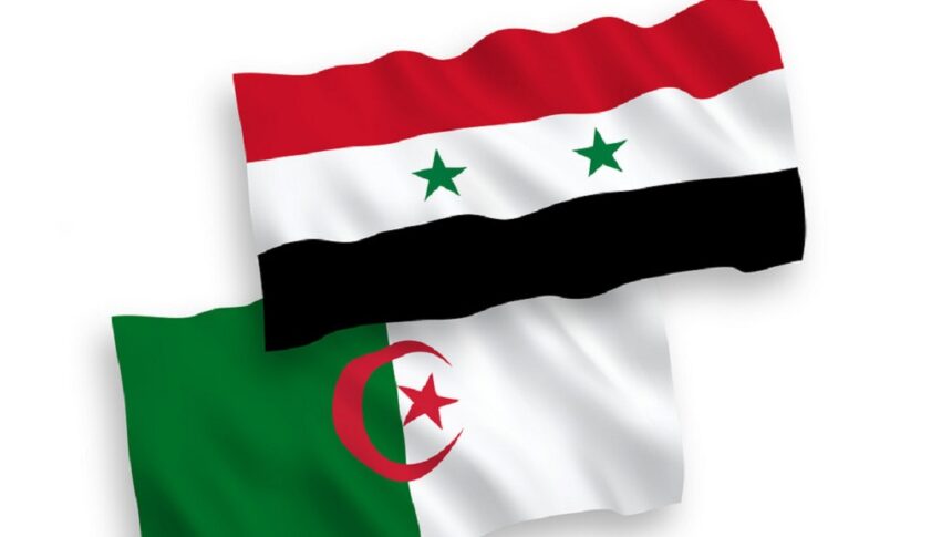 Flags of Algeria and Syria on a white background