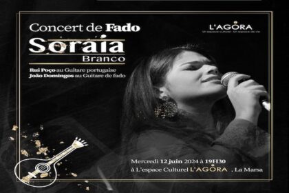 Le concert sera donné par la chanteuse Soraia Branco, une voix portugaise prometteuse du Fado accompagnée par Rui Poço à la guitare portugaise et João Domingo à la guitare.