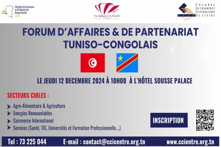 Selon le président de la CCIC Néjib Mallouli, le Forum visait à promouvoir davantage les relations de coopération bilatérale, à développer les échanges commerciaux entre les deux pays et à soutenir le partenariat entre les hommes d'affaires tunisiens et leurs homologues congolais.