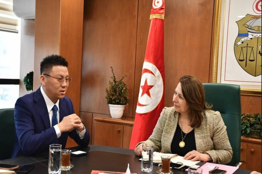 Zhang Youye et Fatma Chiboub discutent du phosphate tunisien .