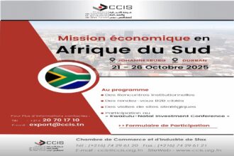 Une mission économique multisectorielle sera organisée, du 21 au 26 octobre 2025, à Johannesburg et Durban en Afrique du Sud, à l’initiative de la Chambre de Commerce et d'Industrie de Sfax (CCIS).